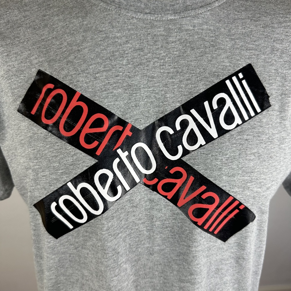 NWT Roberto Cavalli Railroad Crossing Logo Graphic Tee Size Large - Picture 2 of 8